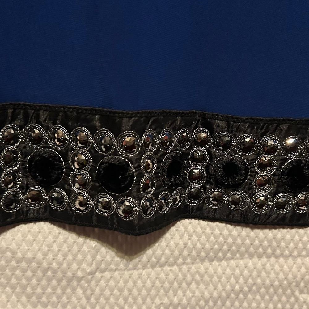 Royal Blue Cold Shoulder Dress with Black Beaded Trim - Picture 4 of 7